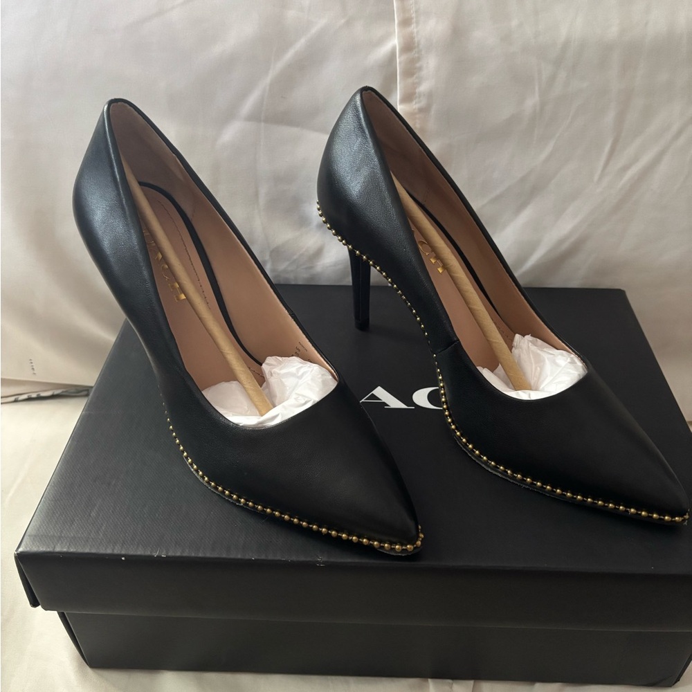 Coach Black Heels with Gold Accents
